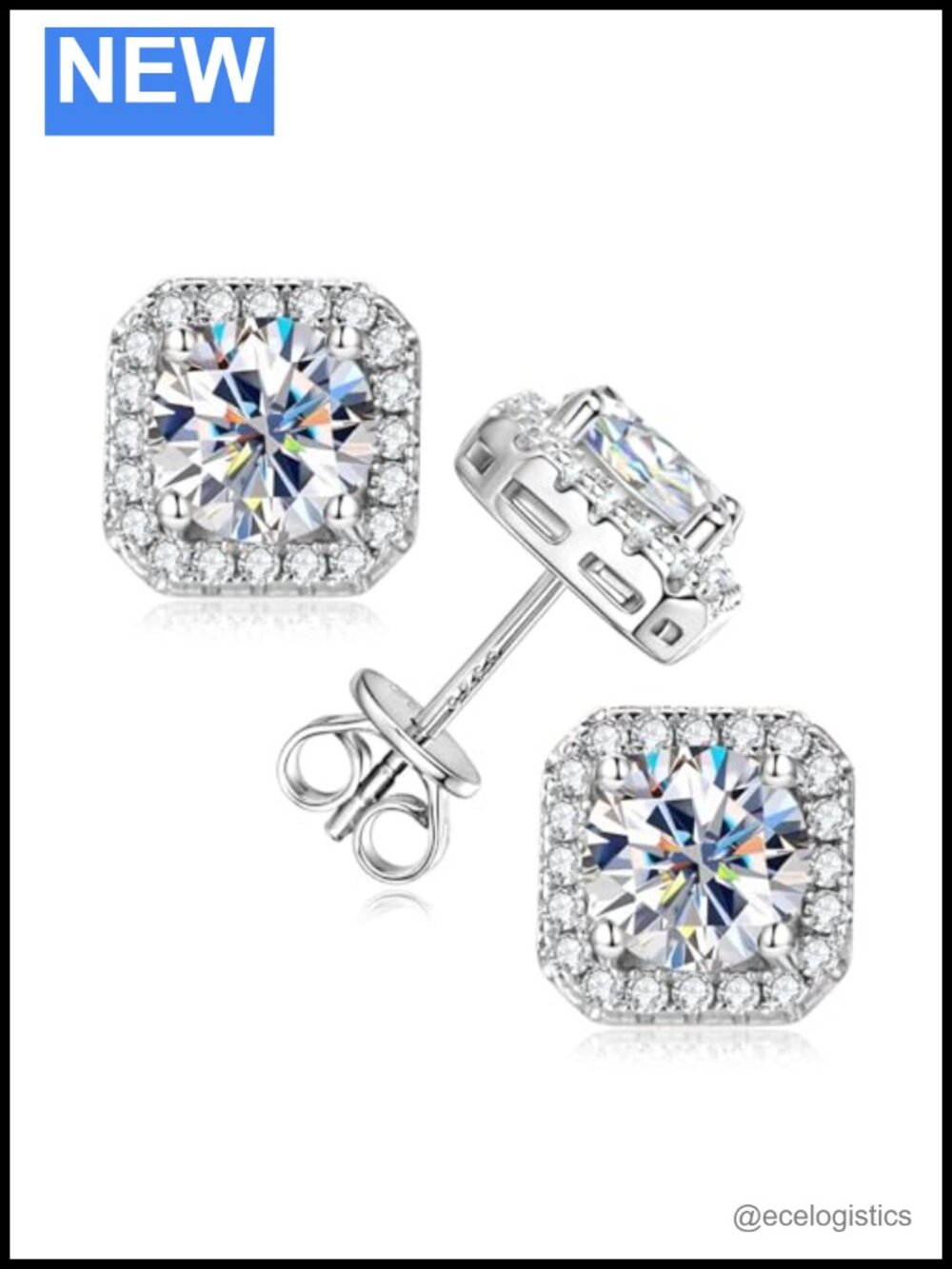 925 Sterling Silver 1CT Moissanite Stud Earrings Screw Back